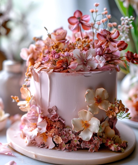 Photo flowers on a big cake