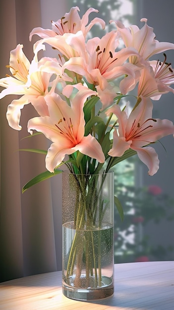 Flowers in big glass vase Beautiful Blossoms of Amaryllis flower Wild flowers Hippea Generative AI