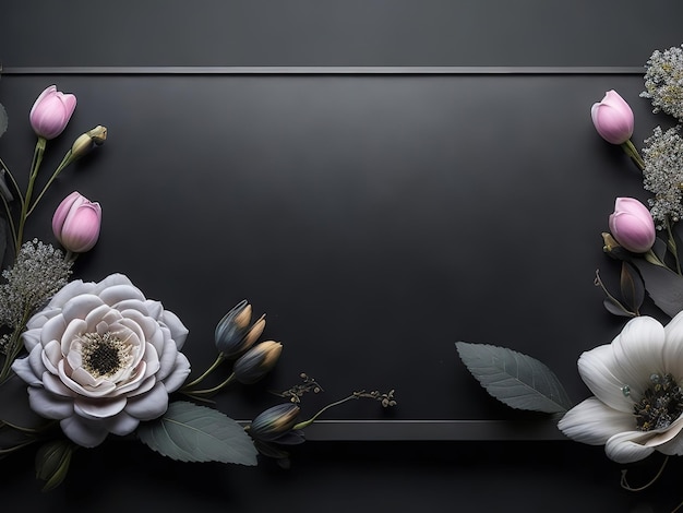 Flowers on a black background with a frame