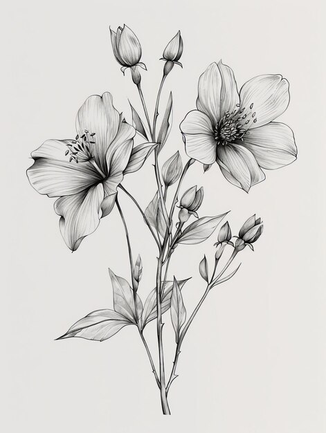 Flowers Black and white lines illustration