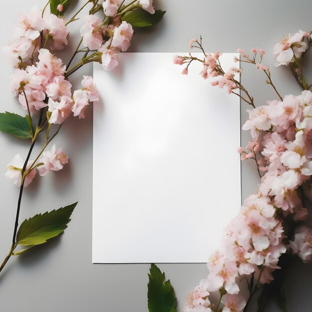 Flowers and blank paper