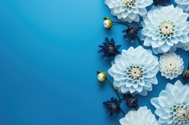 Flowers on a blue background with a blue background