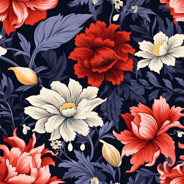 flowers in blue and red colors on a dark background.