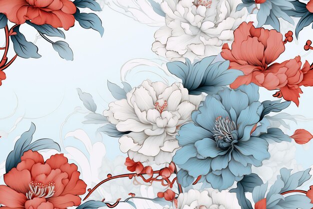 flowers in blue and red