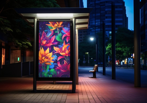 Photo flowers bus stop poster dmg 2d mockup