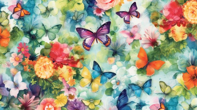 Photo flowers and butterflies pattern