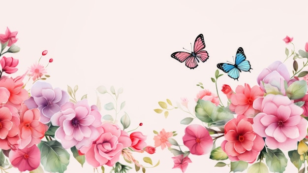 Foto fiori e farfalle su uno sfondo bianco