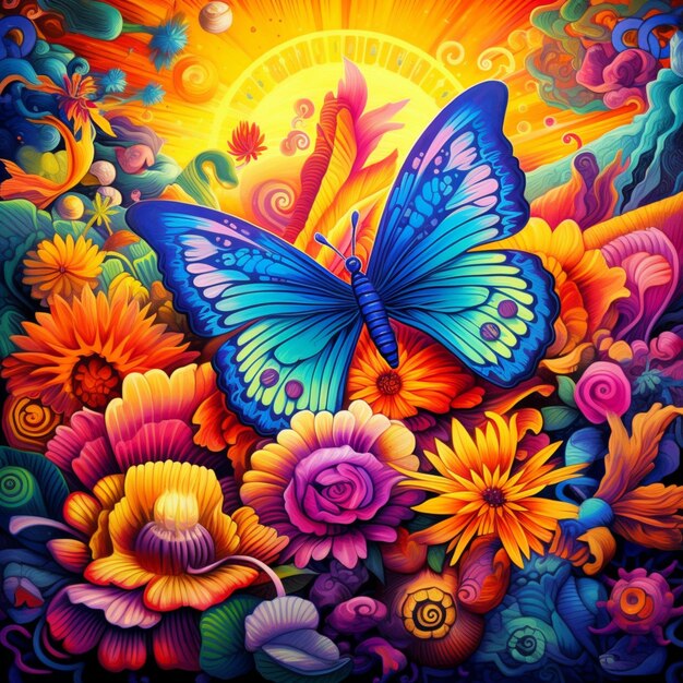 Flowers and butterfly colorful beautiful background