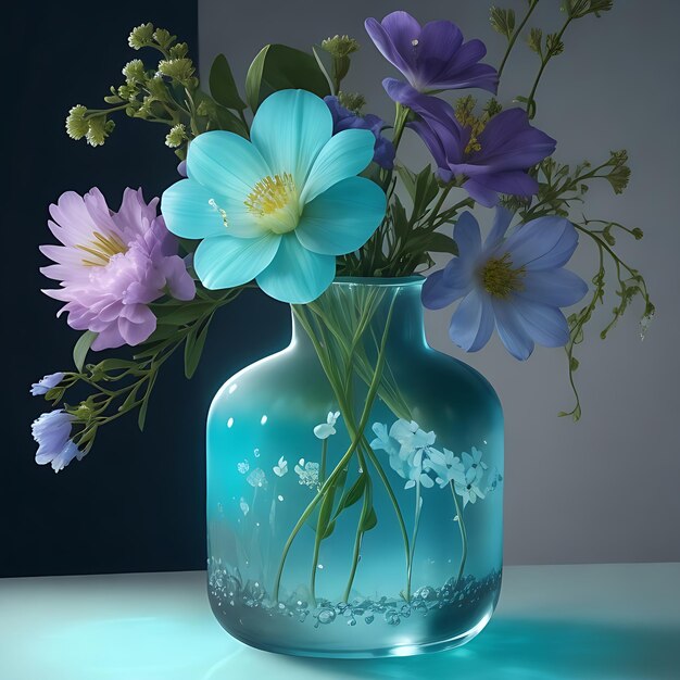 Photo flowers and chubby glass bud vase and iridescent art glass vases