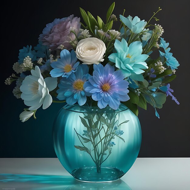 Photo flowers and chubby glass bud vase and iridescent art glass vases