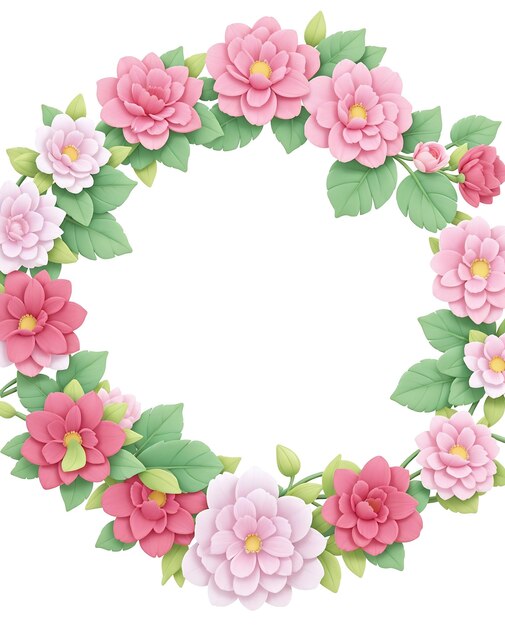 Flowers circle frame on white background