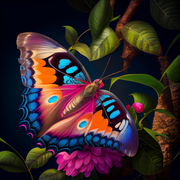 Flowers and colorful butterfly