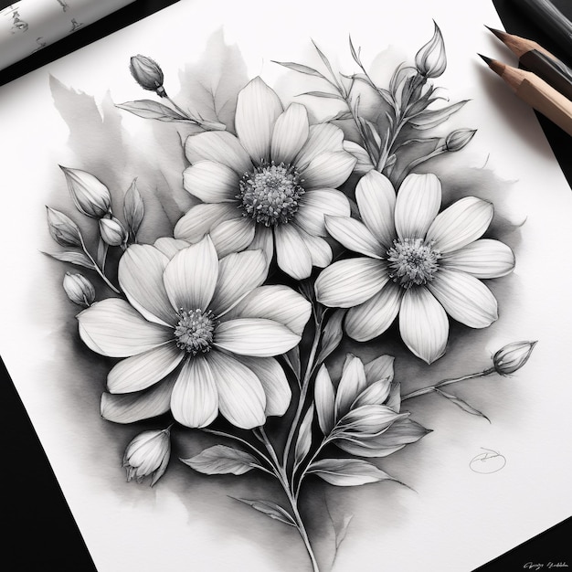 Flowers Coloring page For adults Printable Poster quality