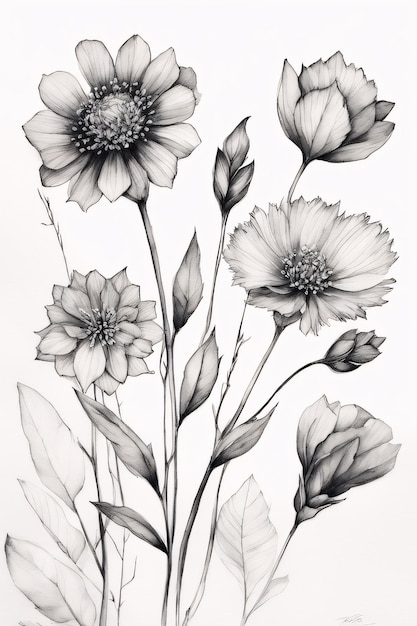 Photo flowers coloring page for adults printable poster quality