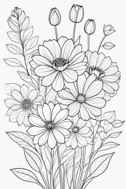 Flowers coloring page art for kids