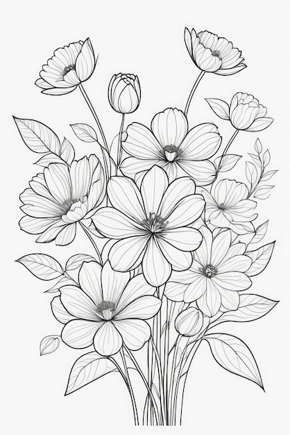 Flowers coloring page art for kids