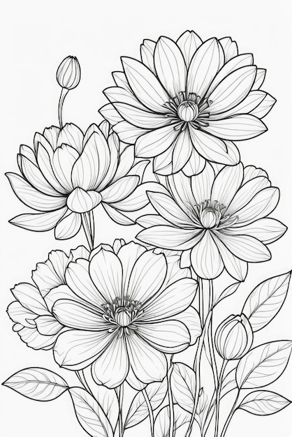 Flowers coloring page art for kids