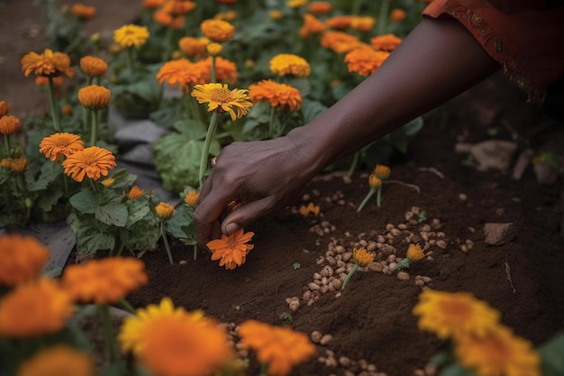 アフリカの都市のコミュニティガーデンの花々