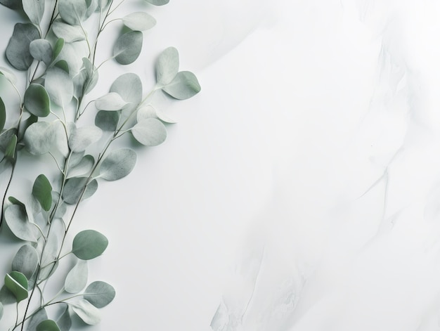 Фото Композиция цветов ветви эвкалипта на белом фоне плоское расположение верхнего вида копирования пространства генеративный ии