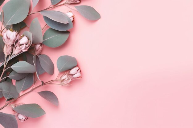 Flowers composition flat lay copy space AI Generated