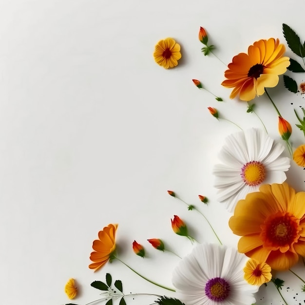 Flowers composition Flower white background Floral background orange and white