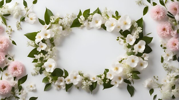 写真 白い背景の上に美しい花で作られたフレーム