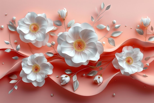 Фото Композиция цветов белые цветы на розовом фоне