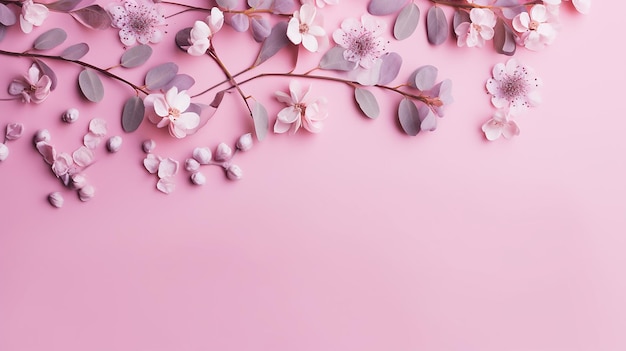 flowers composition with pink flowers and eucalyptus branches