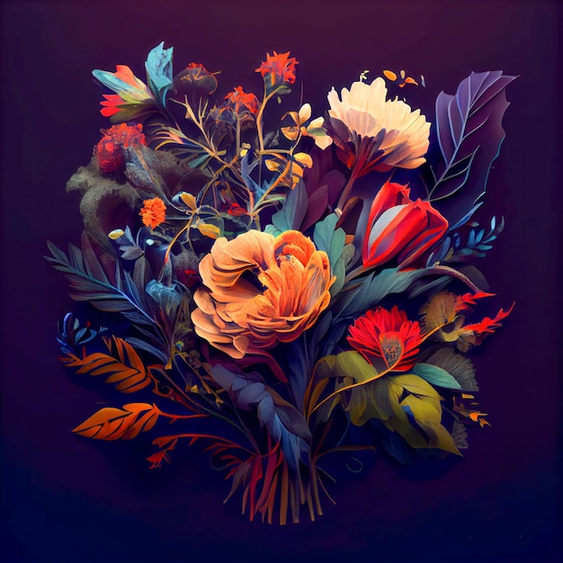 Flowers composition with various types of flowers generative AI