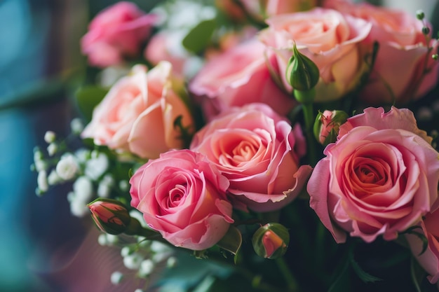 Flowers composition for Womens Day Pink flowers on old white wooden background ai generated