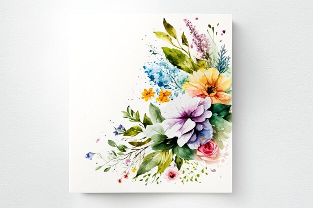 Flowers composition Wreath made of various colorful flowers on white background Easter spring summer concept Flat lay top view copy space Ai generative