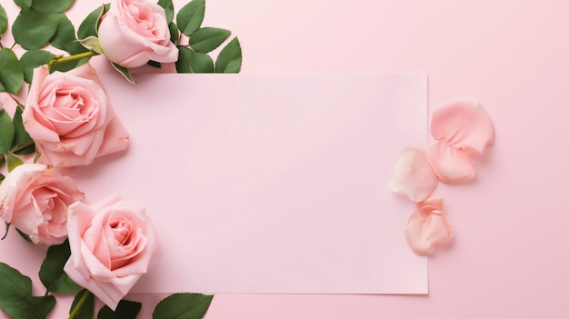 Flowers compositionpink blank paper