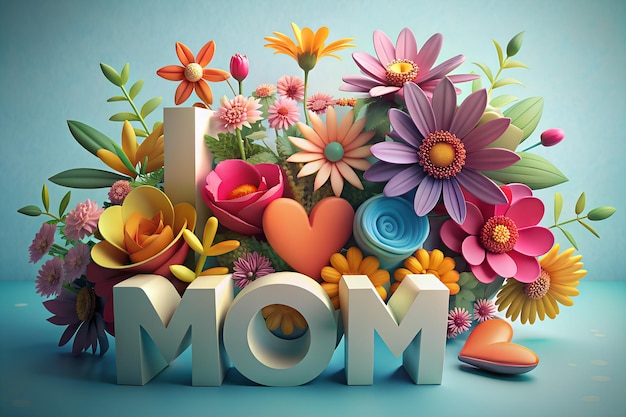 Photo flowers and congratulation card i love mom