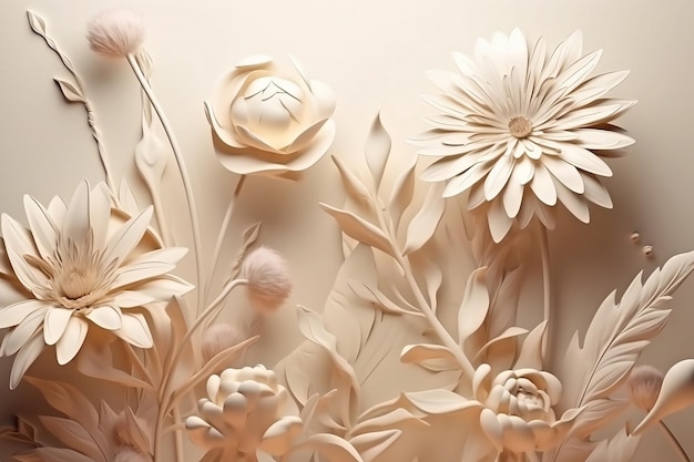 Flowers on a cream colored background photorealist style AI generated illustration