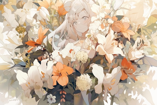 Flowers on a creamcolored background Generative Ai