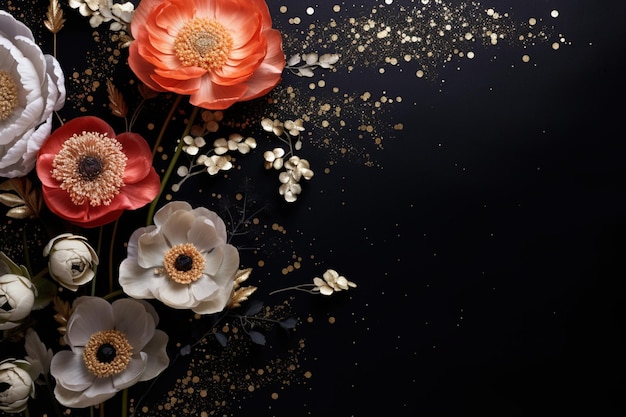 flowers on dark background with copy space