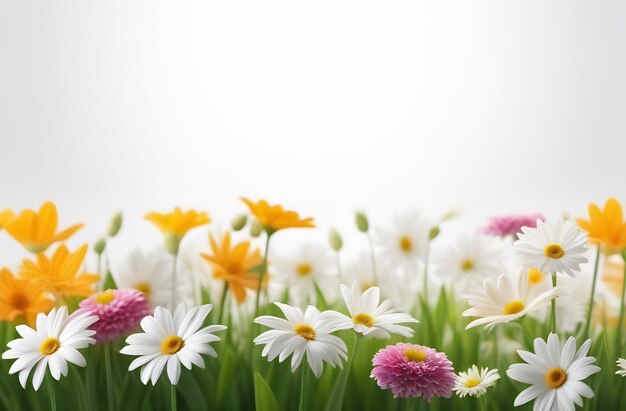 Foto decorazione di fiori su uno sfondo bianco stendardo floreale copia posto