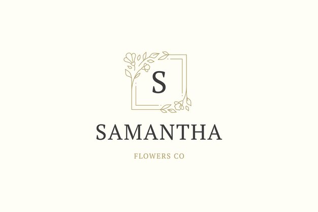 Photo flowers delivery service boutique shop store minimalist line logo design template vector