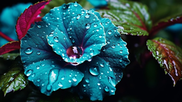 Flowers and dew drops on a leaf Generative AI