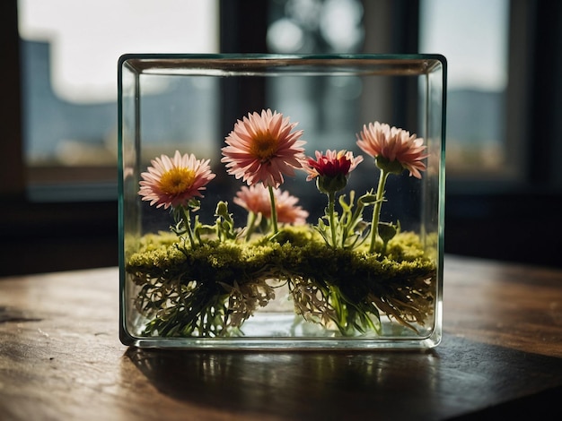 Flowers encased in glass