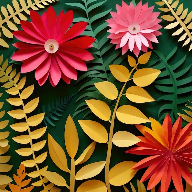 Flowers and ferns made of paper traditional papercut paper crafted handmade decoration children ill