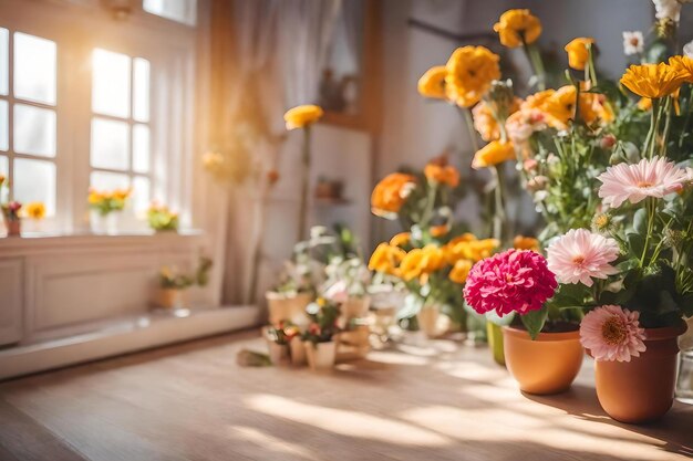 Flowers on the floor in the room