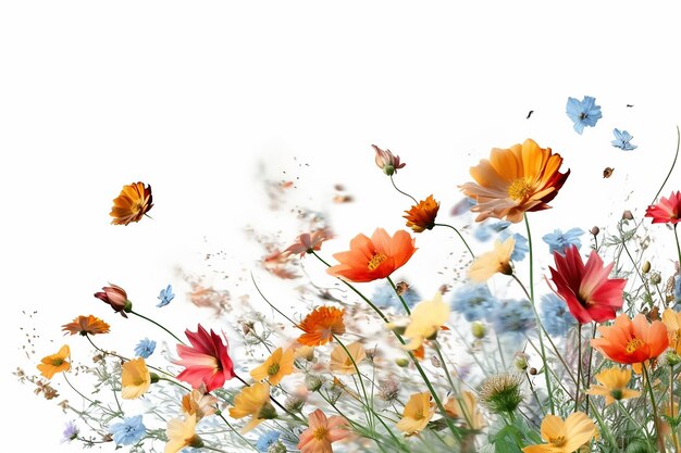 flowers flying in the white isolated background