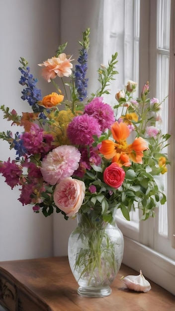  ⁇ 색 배경 에 있는 꽃병 에 있는 집 정원 의 꽃