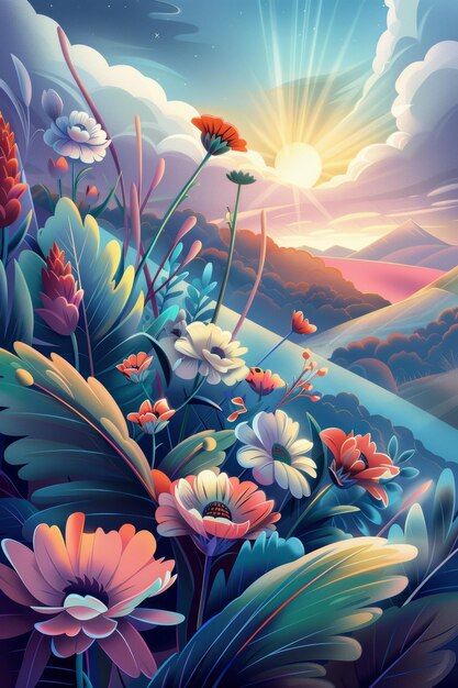 flowers garden cartoon background