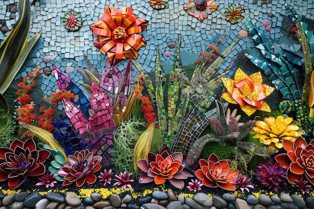 Цветы в саду Мозаическое искусство