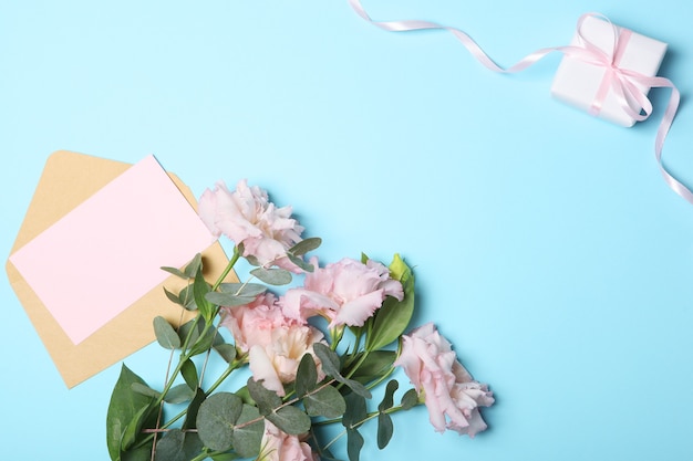 Flowers and gifts on the table march  concept mothers day womens day