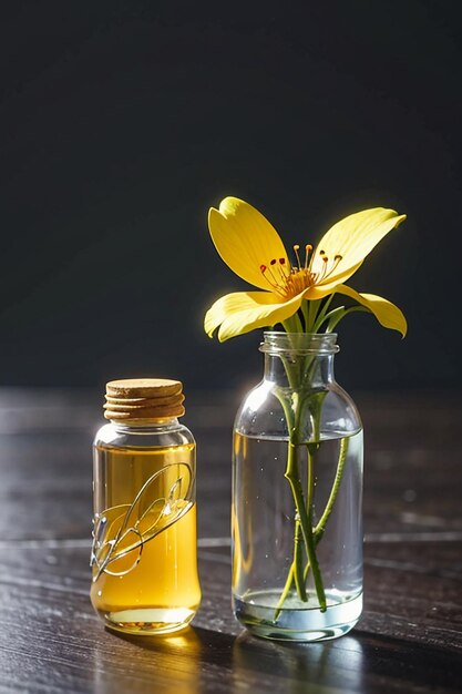 Foto decorazione di bottiglie di vetro di fiori primo piano bellissima carta da parati creativa illustrazione di sfondo