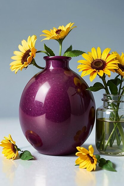 Foto decorazione di bottiglie di vetro di fiori primo piano bellissima carta da parati creativa illustrazione di sfondo