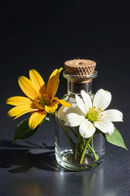 Flowers glass bottle decoration closeup beautiful creative wallpaper background illustration